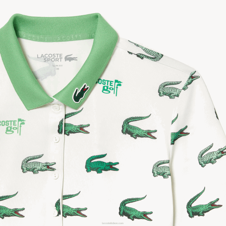 mulheres Lacoste branco verde 2p0 polo com estampa de crocodilo de golfe 08D02378