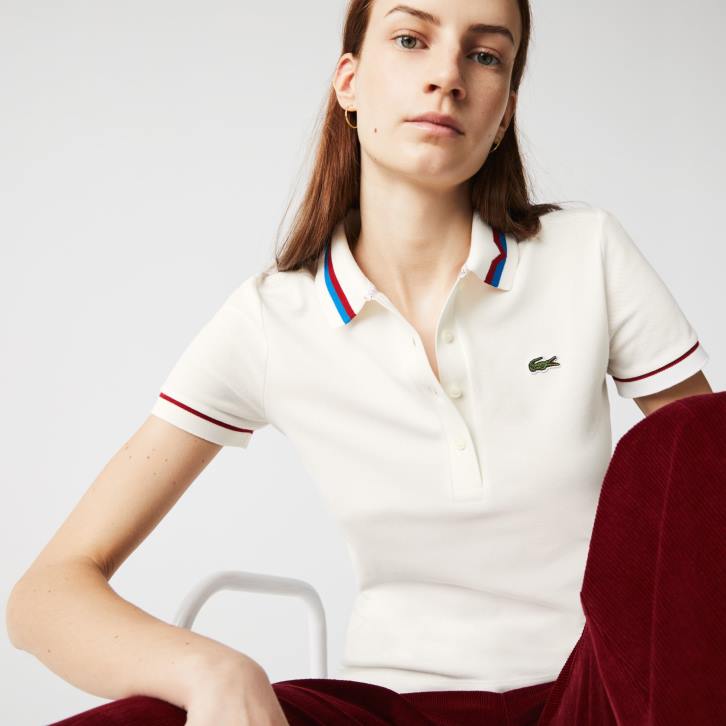 mulheres Lacoste branco vermelho azul xkp polo piquê de algodão orgânico slim fit made in france 08D02507