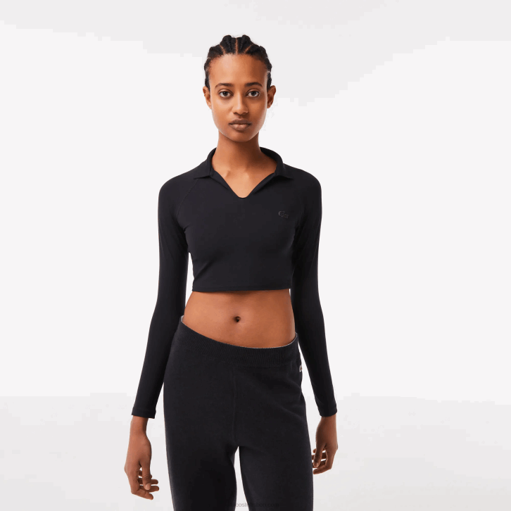 mulheres Lacoste preto 031 polo cropped manga longa 08D02483