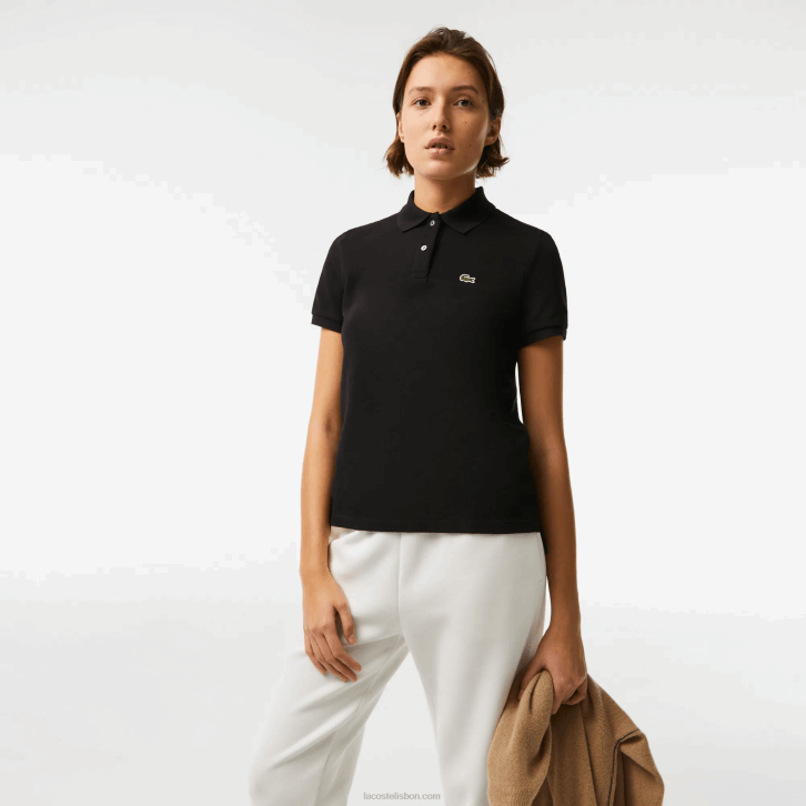 mulheres Lacoste preto 031 polo petit piquet de algodão macio de ajuste regular 08D02364
