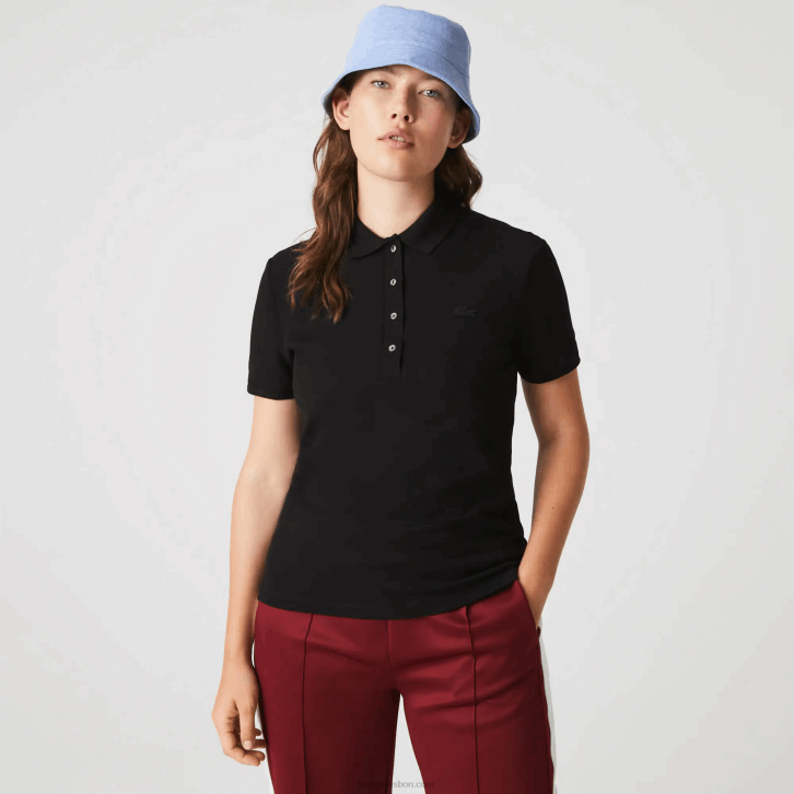 mulheres Lacoste preto 031 polo piquê de algodão elástico slim fit 08D02469