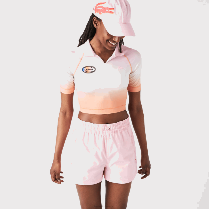 mulheres Lacoste rosa branco laranja dfk mochila esportiva de verão polo curta gradiente e stretch 08D02499