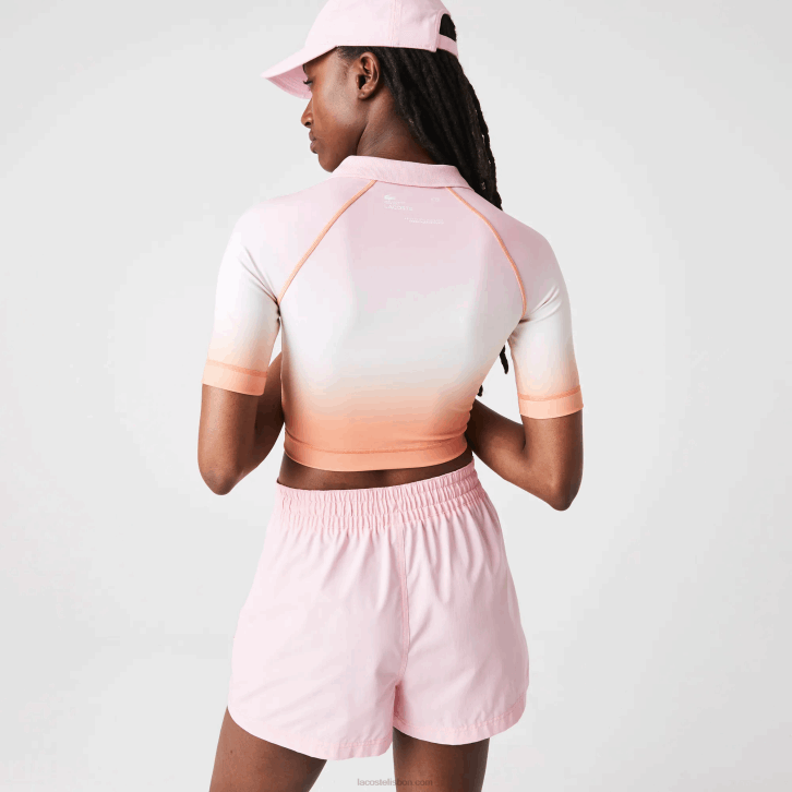 mulheres Lacoste rosa branco laranja dfk mochila esportiva de verão polo curta gradiente e stretch 08D02499