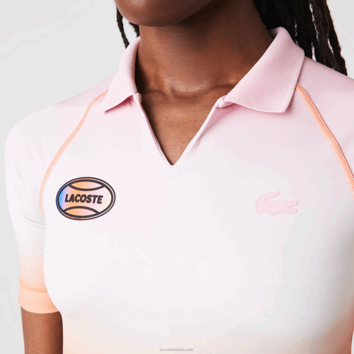 mulheres Lacoste rosa branco laranja dfk mochila esportiva de verão polo curta gradiente e stretch 08D02499