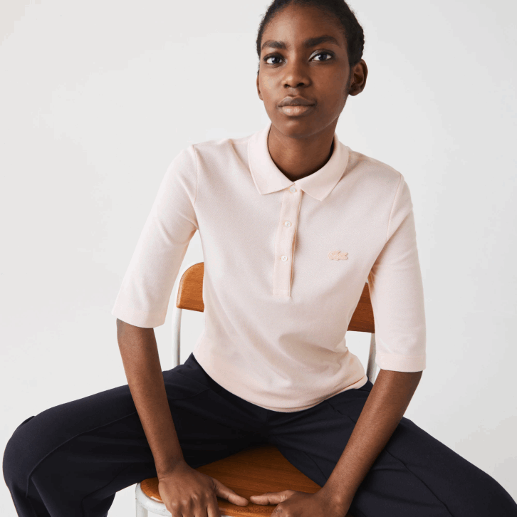 mulheres Lacoste rosa claro polo de algodão flexível slim fit 08D02514