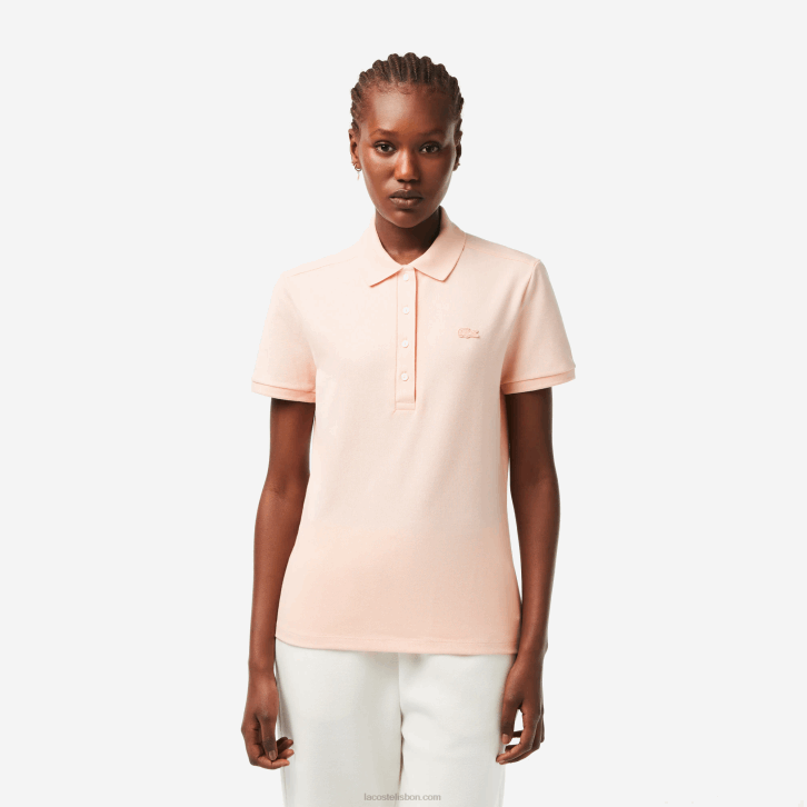 mulheres Lacoste rosa claro polo piquê de algodão elástico slim fit 08D02508
