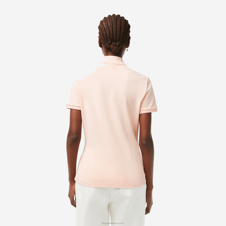 mulheres Lacoste rosa claro polo piquê de algodão elástico slim fit 08D02508