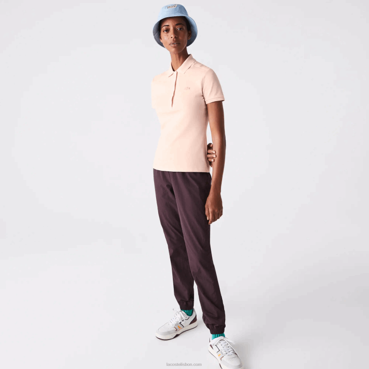 mulheres Lacoste rosa claro polo piquê de algodão elástico slim fit 08D02508