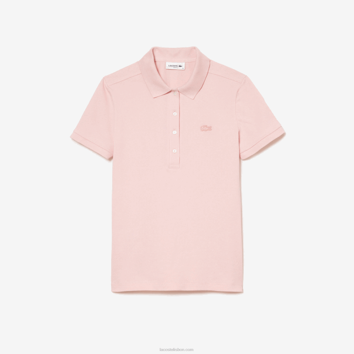 mulheres Lacoste rosa claro polo piquê de algodão elástico slim fit 08D02508