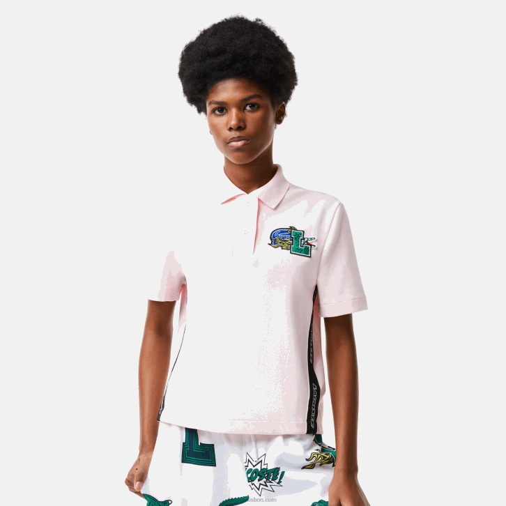mulheres Lacoste rosa claro t03 polo de distintivo cômico de ajuste regular 08D02494