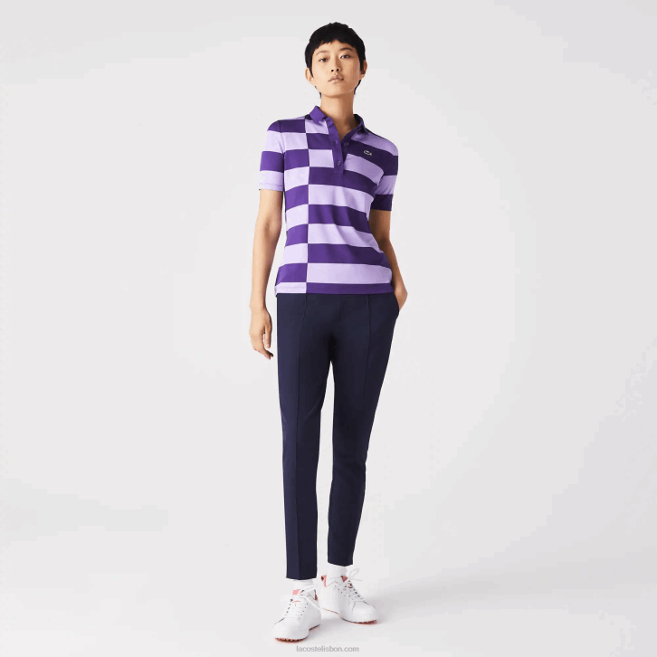 mulheres Lacoste roxo 5gm suéter de golfe de jérsei listrado esportivo 08D02490