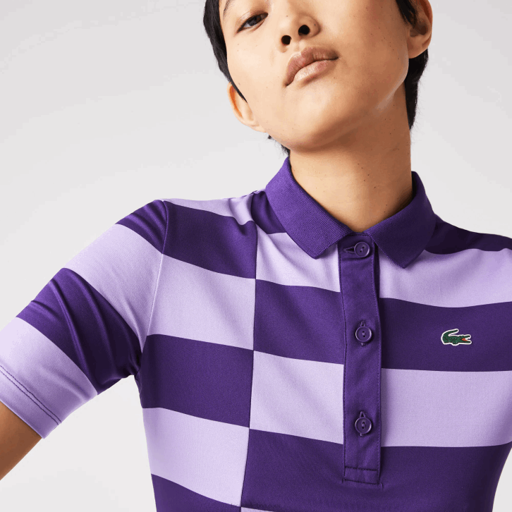 mulheres Lacoste roxo 5gm suéter de golfe de jérsei listrado esportivo 08D02490