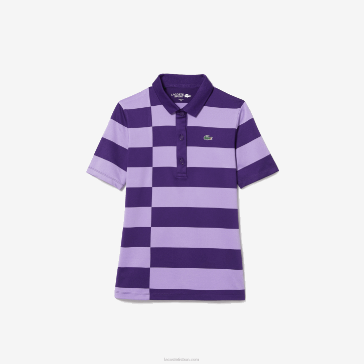 mulheres Lacoste roxo 5gm suéter de golfe de jérsei listrado esportivo 08D02490