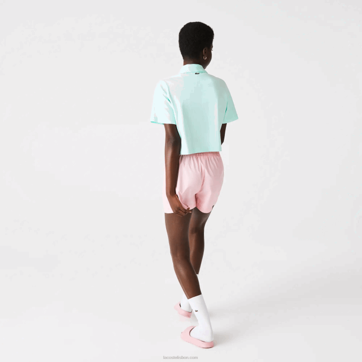 mulheres Lacoste turquesa nre polo de algodão orgânico com estampa curta folgada 08D02526