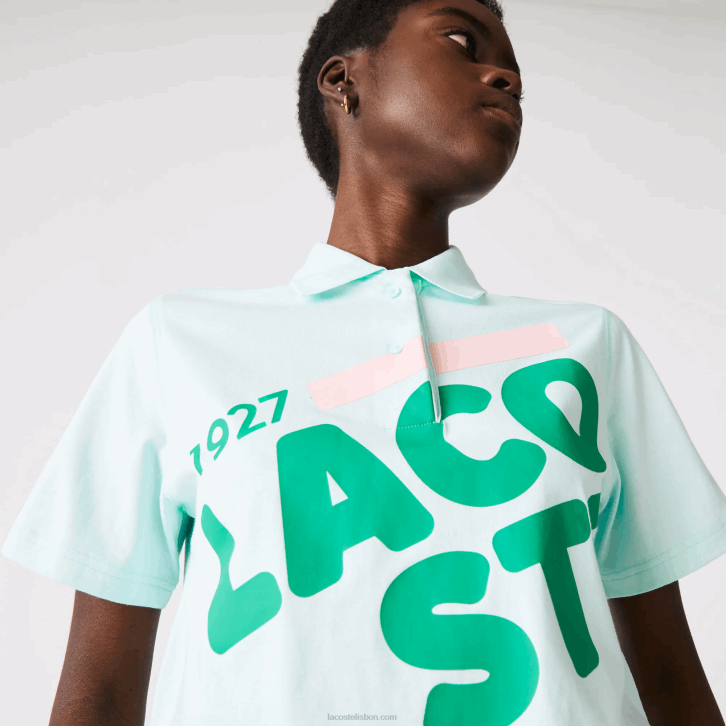mulheres Lacoste turquesa nre polo de algodão orgânico com estampa curta folgada 08D02526