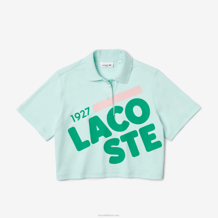 mulheres Lacoste turquesa nre polo de algodão orgânico com estampa curta folgada 08D02526