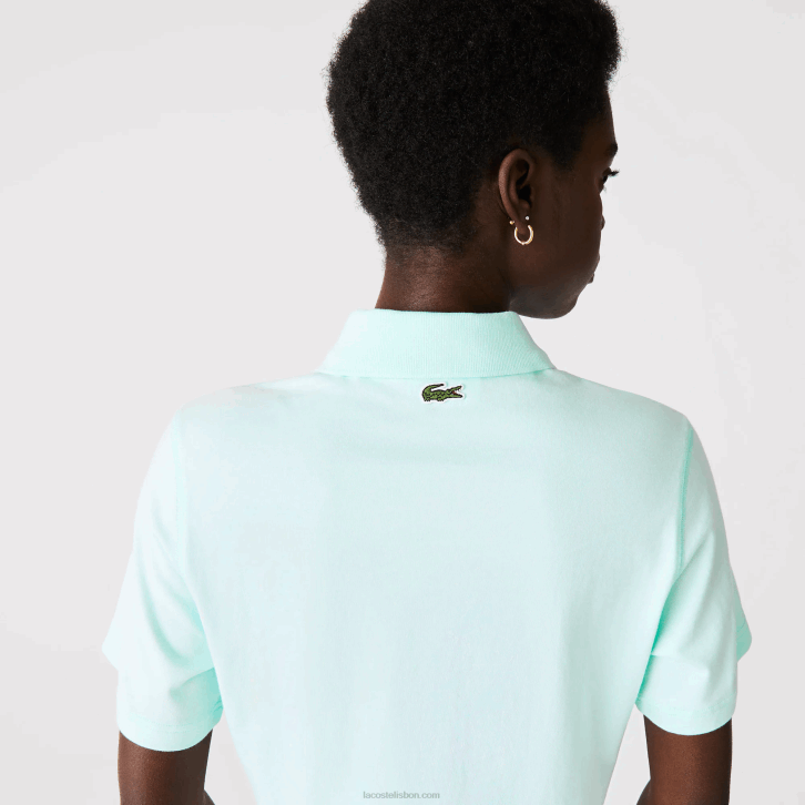 mulheres Lacoste turquesa nre polo de algodão orgânico com estampa curta folgada 08D02526