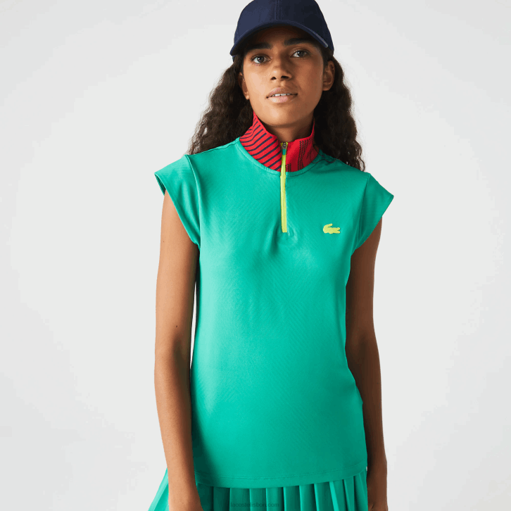 mulheres Lacoste verde azul marinho vermelho sr9 polo de tênis gola alta com zíper esportivo 08D02500