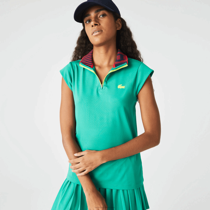 mulheres Lacoste verde azul marinho vermelho sr9 polo de tênis gola alta com zíper esportivo 08D02500