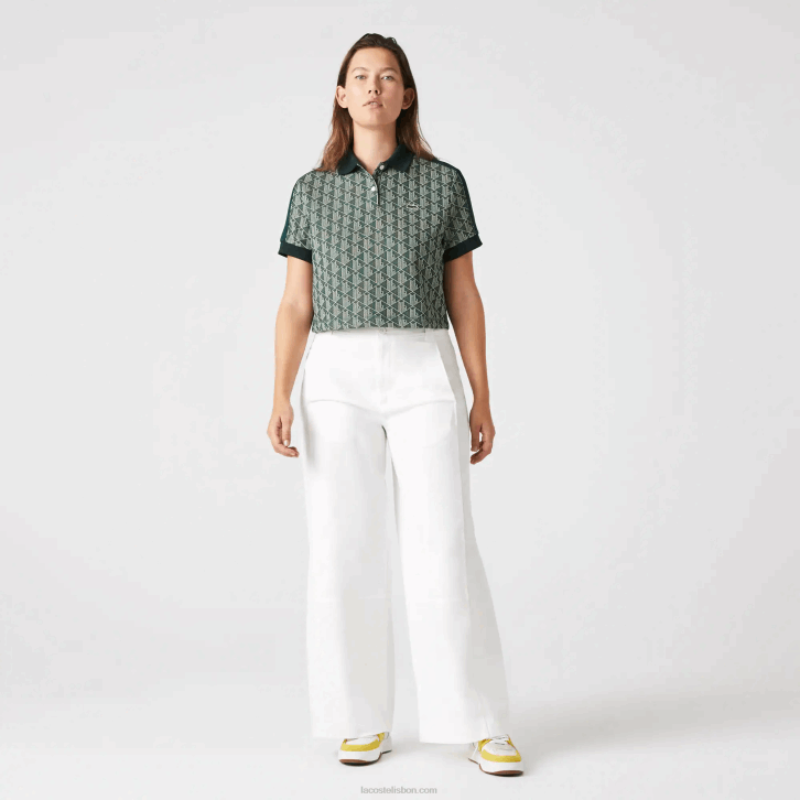 mulheres Lacoste verde bege 7m4 polo regular fit com estampa de monograma 08D02474