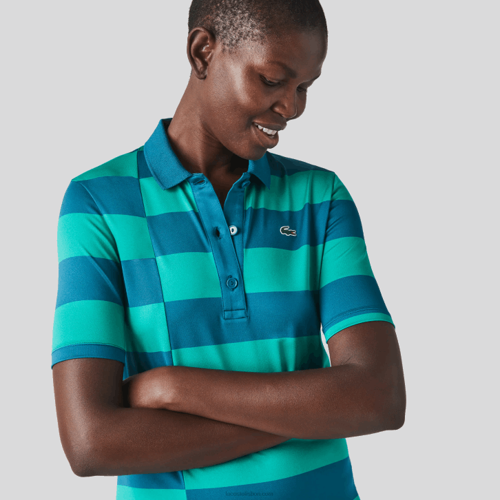 mulheres Lacoste verde kxd suéter de golfe de jérsei listrado esportivo 08D02489