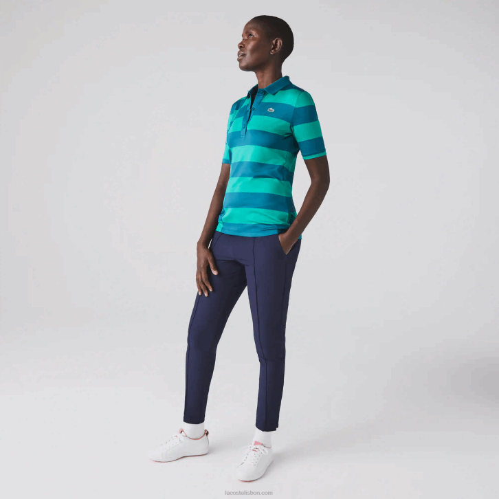 mulheres Lacoste verde kxd suéter de golfe de jérsei listrado esportivo 08D02489