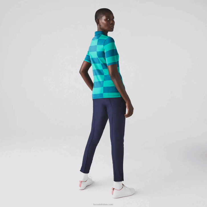 mulheres Lacoste verde kxd suéter de golfe de jérsei listrado esportivo 08D02489