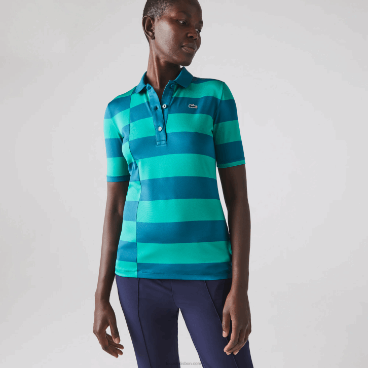mulheres Lacoste verde kxd suéter de golfe de jérsei listrado esportivo 08D02489
