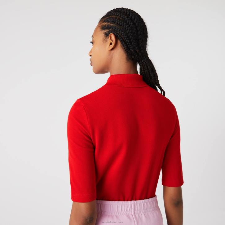 mulheres Lacoste vermelho 240 polo de algodão flexível slim fit 08D02516