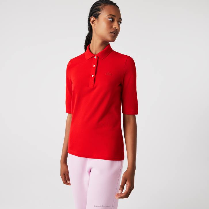 mulheres Lacoste vermelho 240 polo de algodão flexível slim fit 08D02516