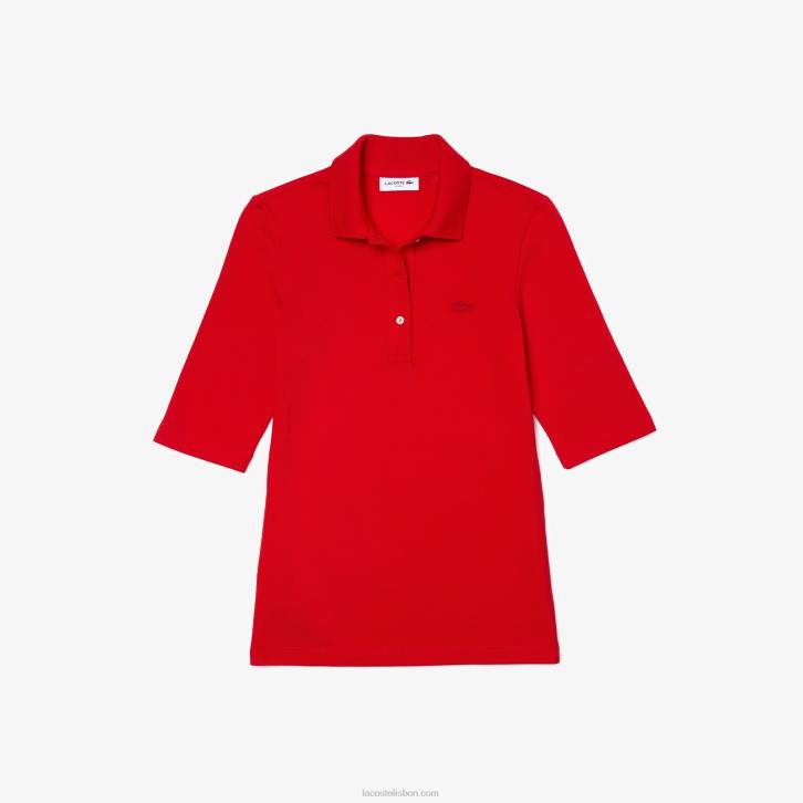 mulheres Lacoste vermelho 240 polo de algodão flexível slim fit 08D02516