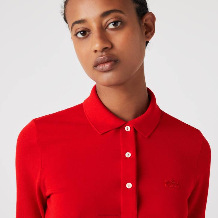 mulheres Lacoste vermelho 240 polo de algodão flexível slim fit 08D02516