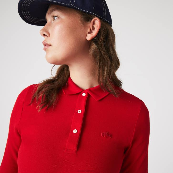 mulheres Lacoste vermelho 240 polo de algodão flexível slim fit 08D02516