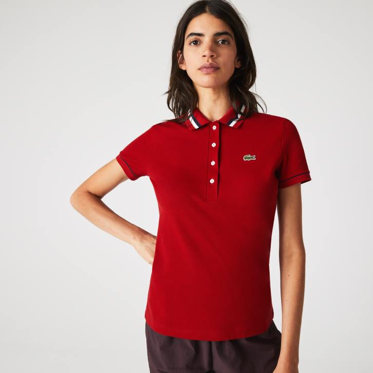 mulheres Lacoste vermelho branco azul marinho vlp polo piquê de algodão orgânico slim fit made in france 08D02506