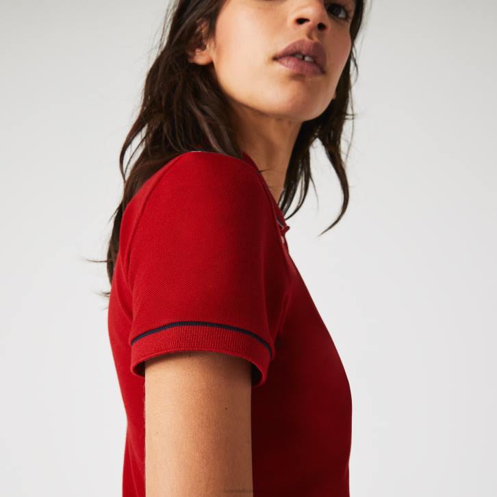 mulheres Lacoste vermelho branco azul marinho vlp polo piquê de algodão orgânico slim fit made in france 08D02506