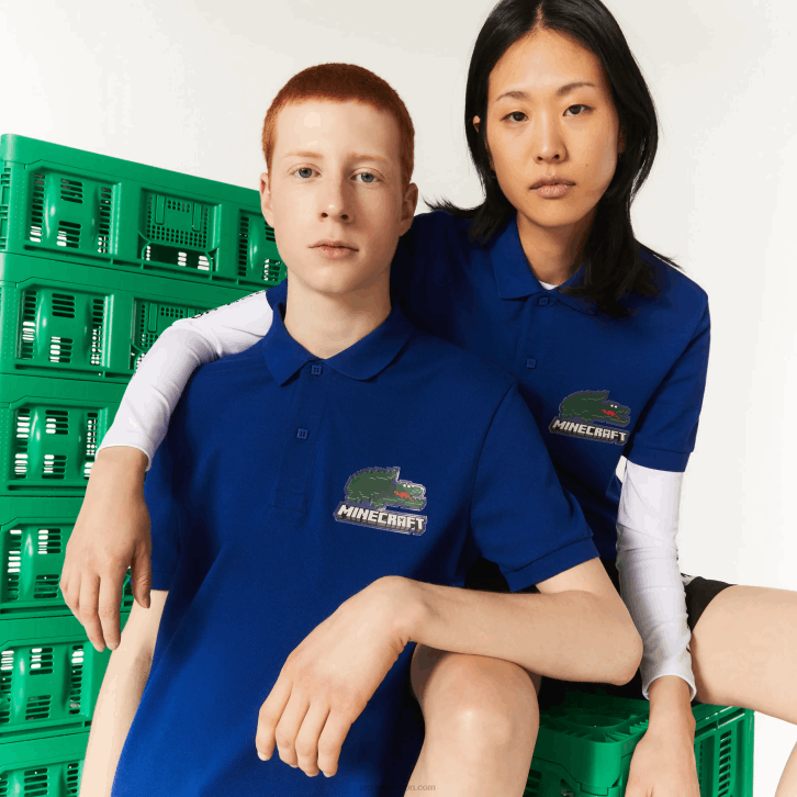 mulheresbdm azul polo de algodão orgânico lacoste x minecraft classic fit 08D0942