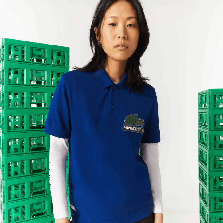 mulheresbdm azul polo de algodão orgânico lacoste x minecraft classic fit 08D0942