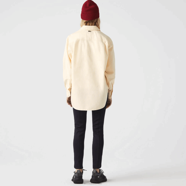 mulheres Lacoste amarelo branco hhf camisa oversized de algodão oxford 08D02651