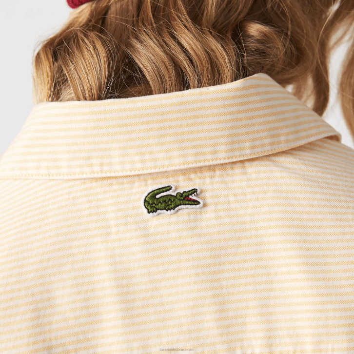 mulheres Lacoste amarelo branco hhf camisa oversized de algodão oxford 08D02651