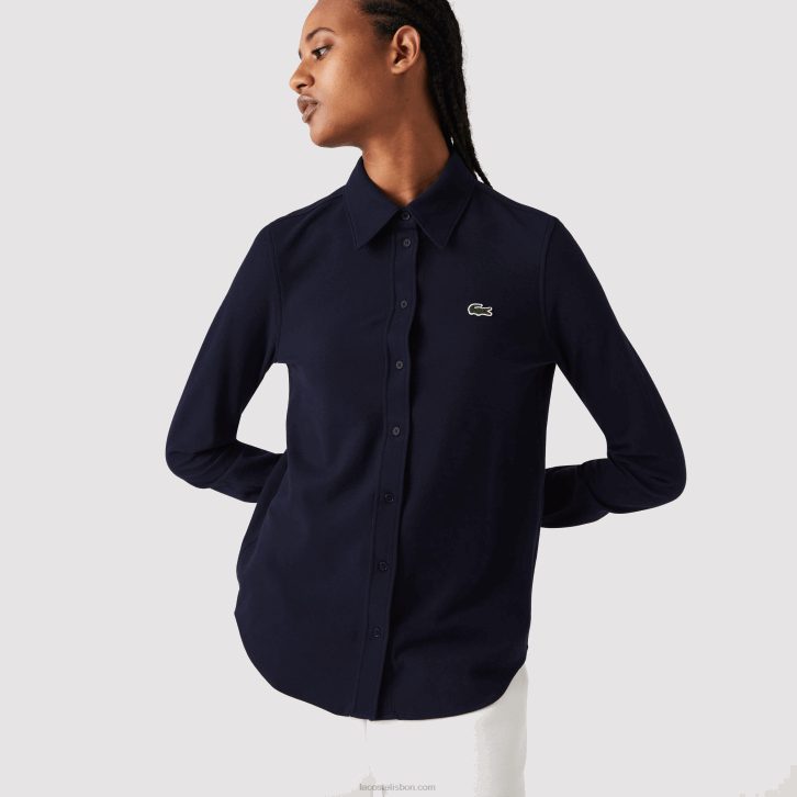 mulheres Lacoste azul marinho 166 camisa piquê de algodão gola francesa 08D02649