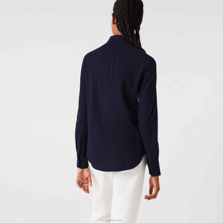 mulheres Lacoste azul marinho 166 camisa piquê de algodão gola francesa 08D02649