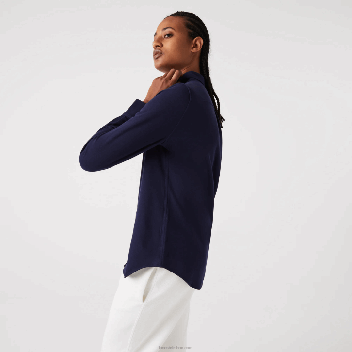 mulheres Lacoste azul marinho 166 camisa piquê de algodão gola francesa 08D02649