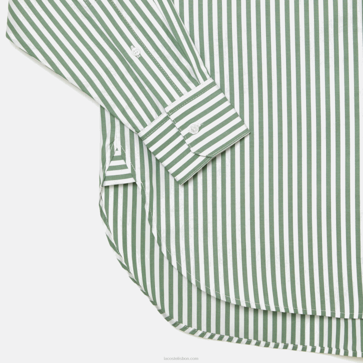mulheres Lacoste branco caqui verde vi4 camisa listrada de popeline de algodão 08D02448