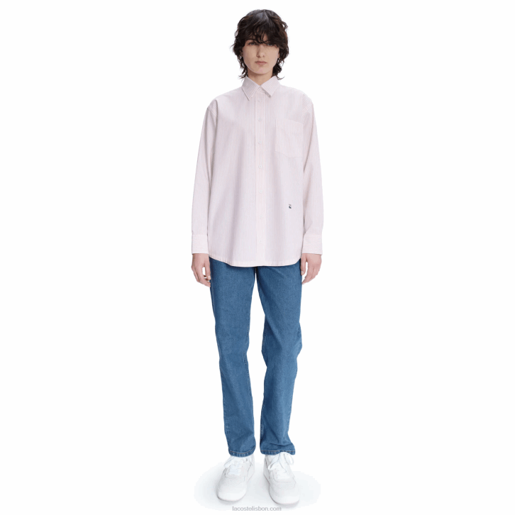 mulheresbranco rosa m5u lacoste x a.p.c. camisa de algodão listrada 08D02660