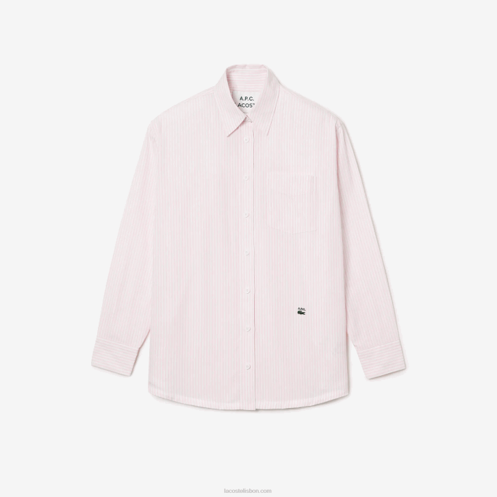 mulheresbranco rosa m5u lacoste x a.p.c. camisa de algodão listrada 08D02660