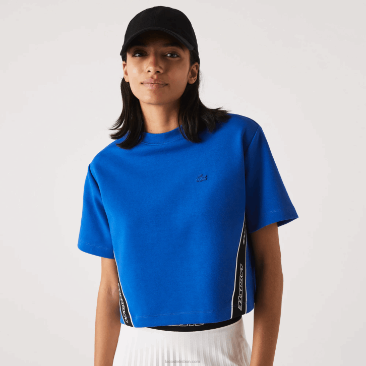 mulheres Lacoste azul k1q camiseta de bandas estampada folgada 08D02546