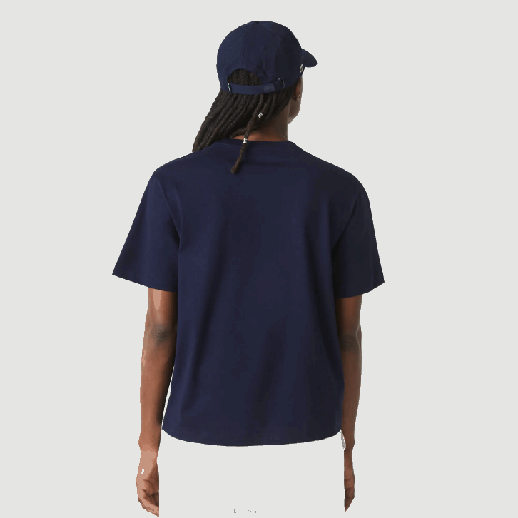 mulheres Lacoste azul marinho 166 camiseta de algodão premium com gola redonda 08D02589
