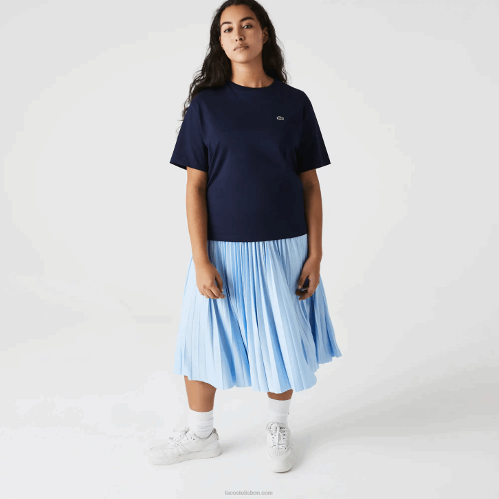 mulheres Lacoste azul marinho 166 camiseta de algodão premium com gola redonda 08D02589