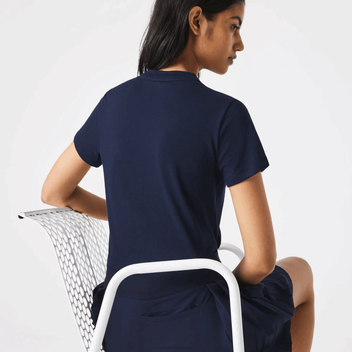 mulheres Lacoste azul marinho 166 camiseta esportiva de jérsei de algodão orgânico 08D02544