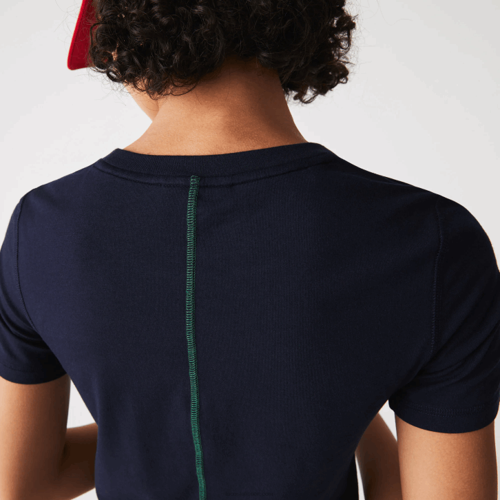 mulheres Lacoste azul marinho 166 camiseta gola redonda mistura de algodão 08D02564